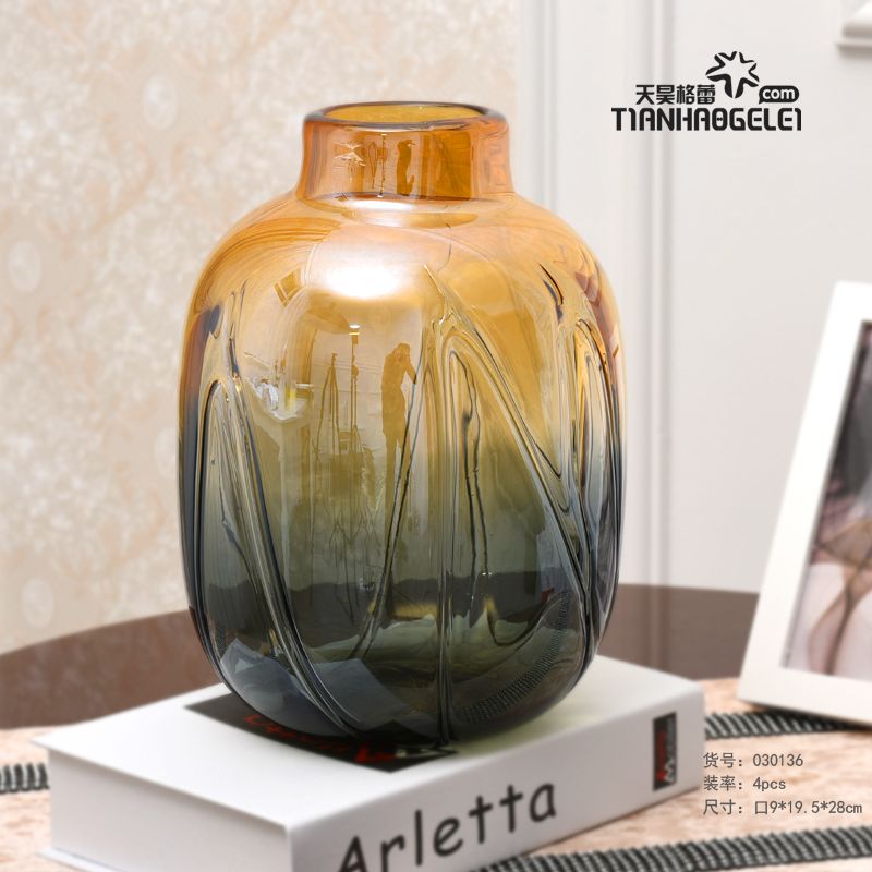 天昊格蕾轻奢玻璃花瓶现代简约花盆摆件创意家居装饰品水培花器产品图