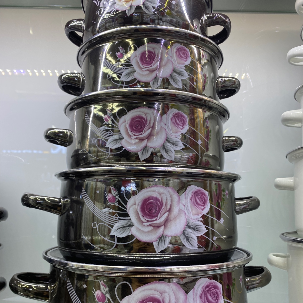 Enamel mirror five-piece set with iron cover