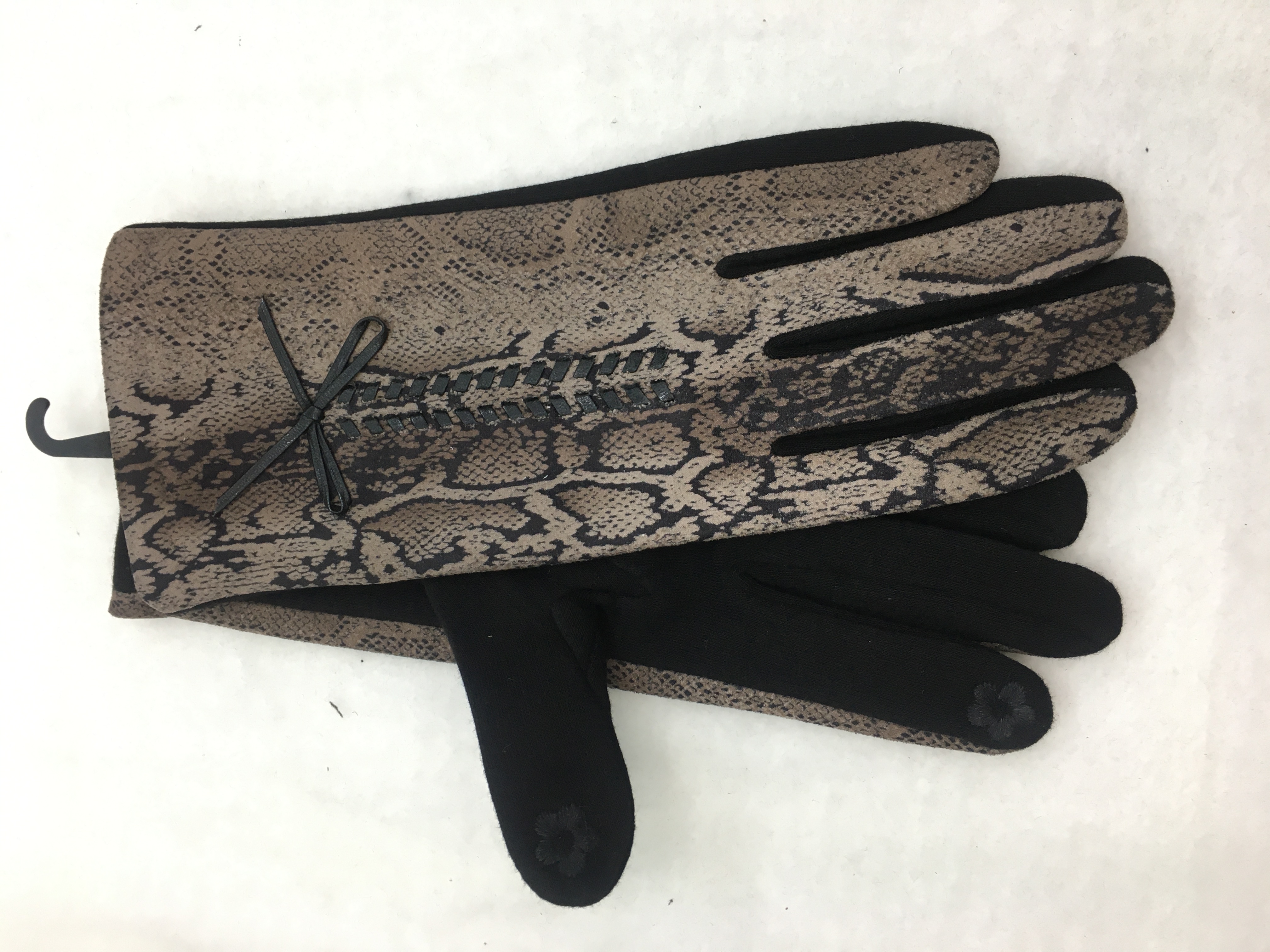 Versión AB de piel de serpiente tirador de cuerda arco moda guantes de pantalla táctil cálido con fleece y engrosamiento guantes calientes detail image 2