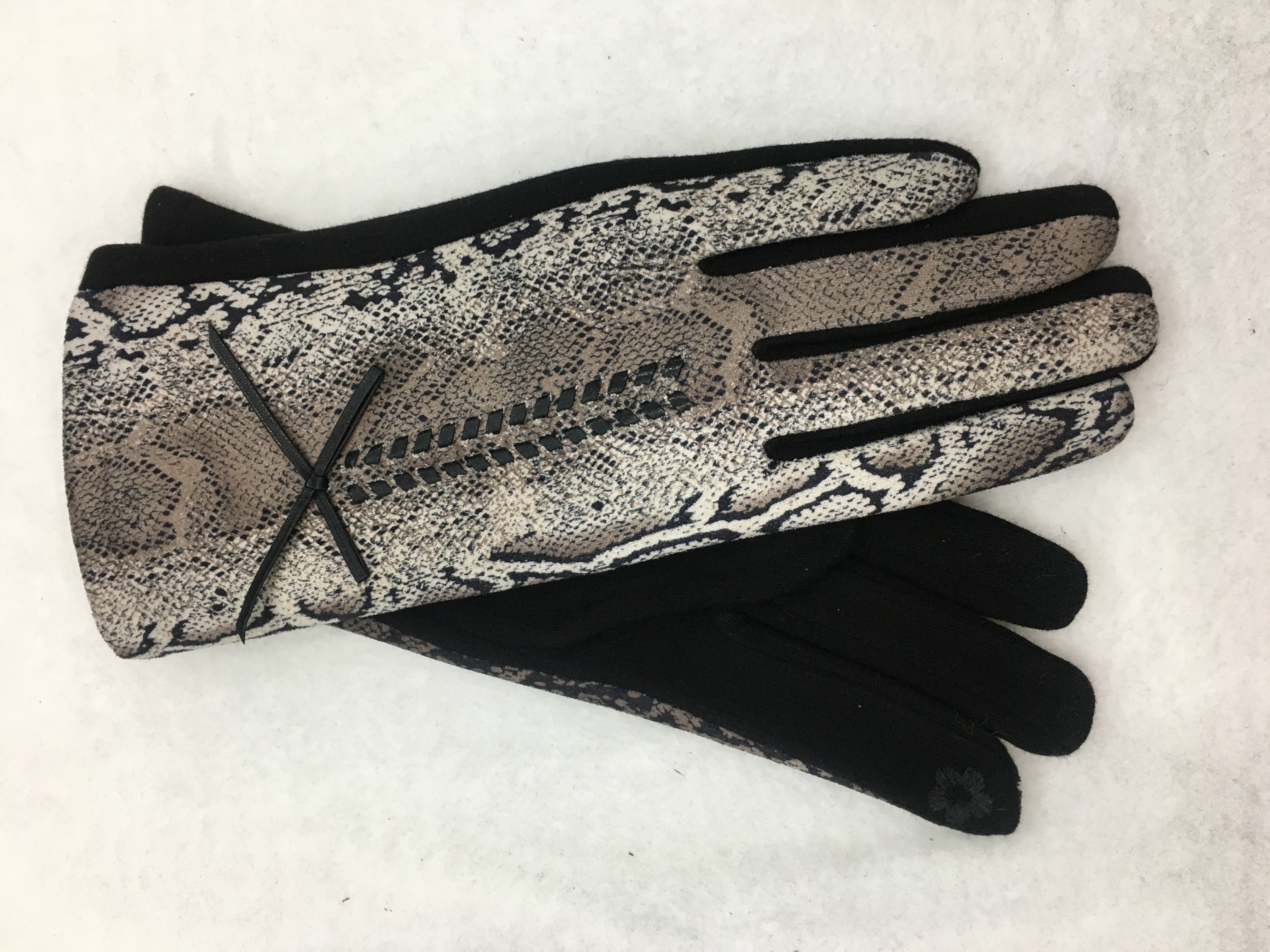 Versión AB de piel de serpiente tirador de cuerda arco moda guantes de pantalla táctil cálido con fleece y engrosamiento guantes calientes detail image 5