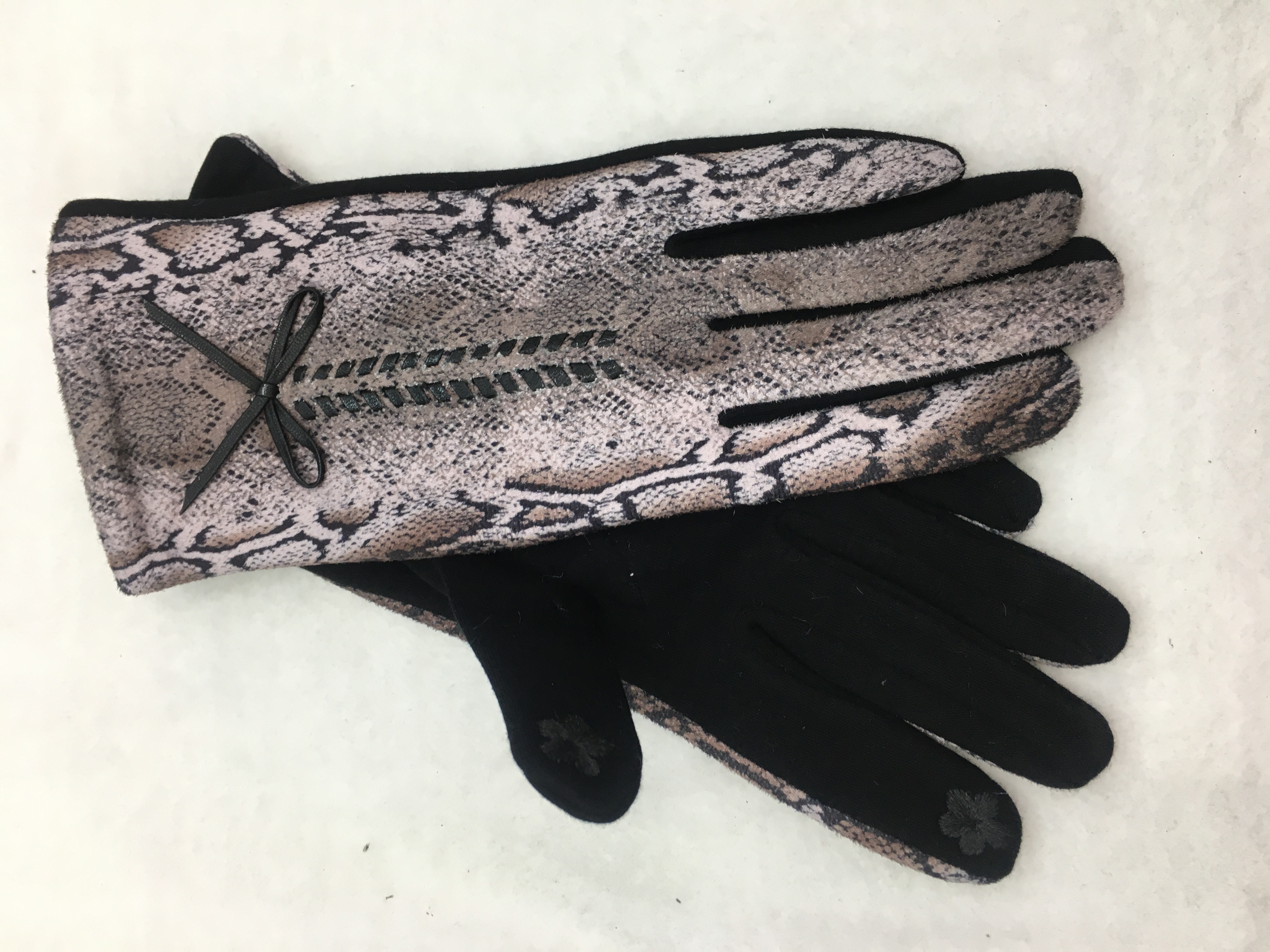 Versión AB de piel de serpiente tirador de cuerda arco moda guantes de pantalla táctil cálido con fleece y engrosamiento guantes calientes Item Picture