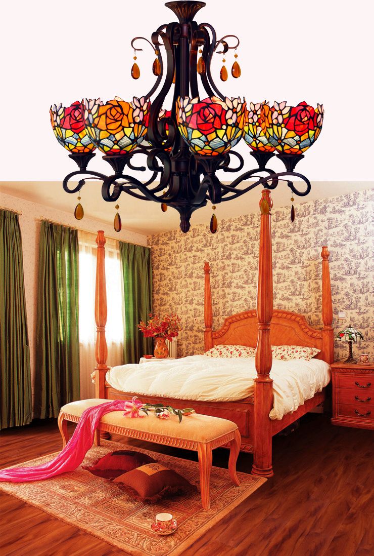 Open chandelier living room lamp bedroom lamp rose warm 6 lamp head wedding room decorative lamp