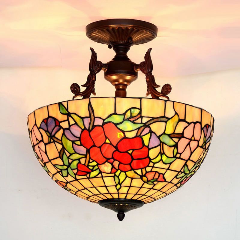 16 inch living room bedroom round ceiling lamp color glass chandelier European lamp restaurant chandelier