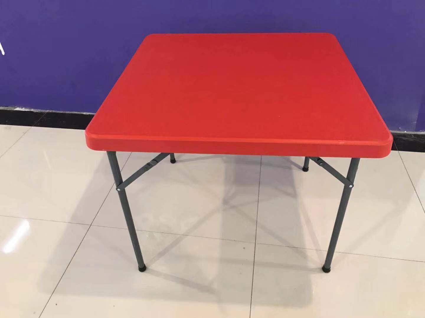 空中吹塑折叠方桌，塑料铁架桌子产品图