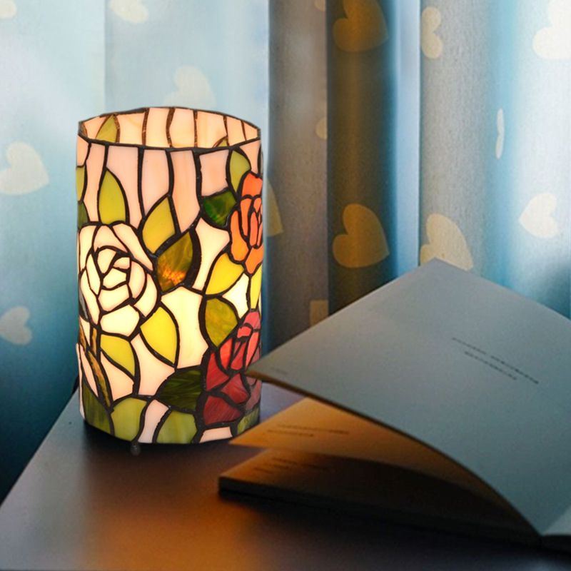 Square night lamp bedroom bedside lamp stained-glass lamp Rose night lamp
