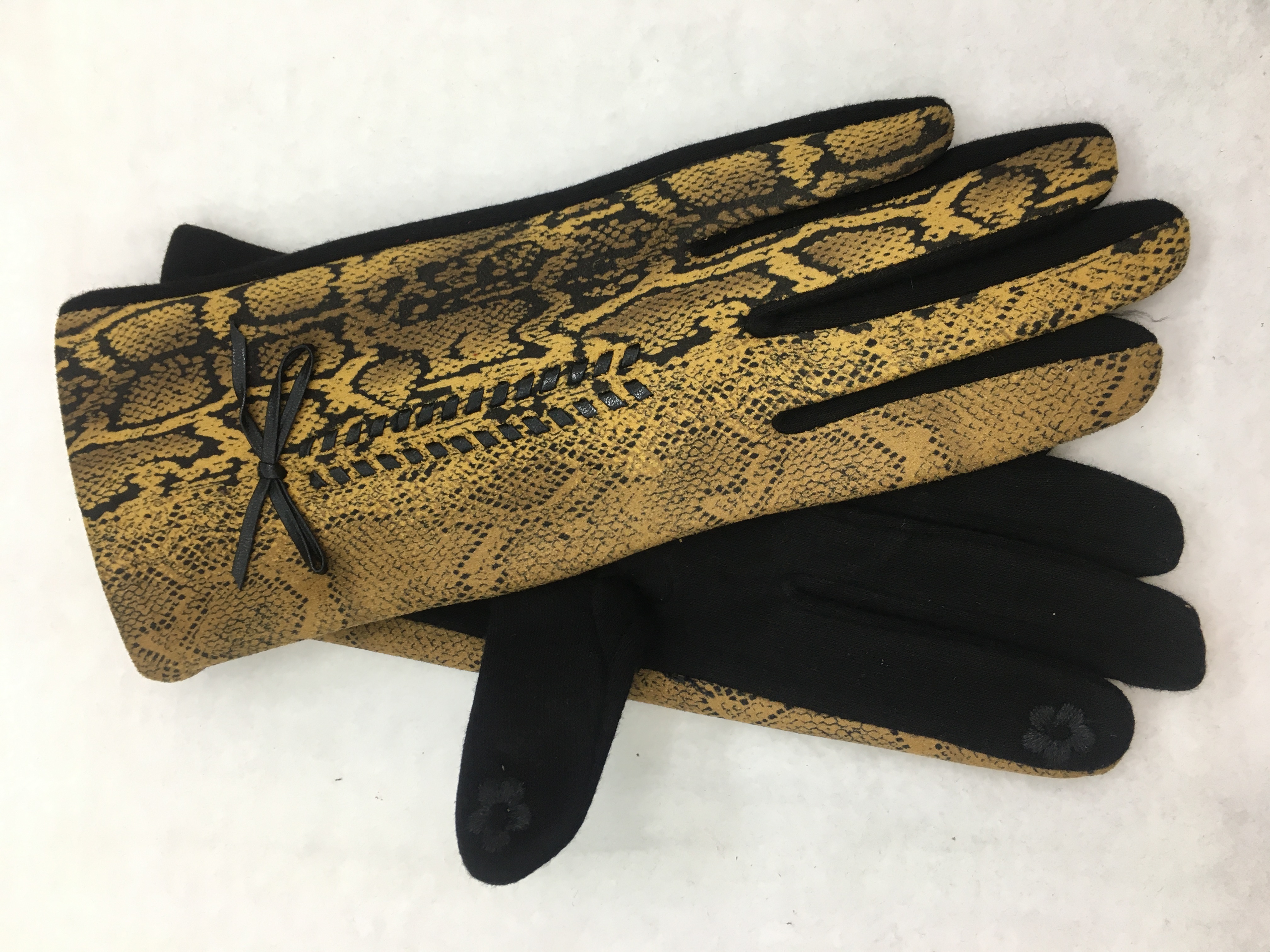 Versión AB de piel de serpiente tirador de cuerda arco moda guantes de pantalla táctil cálido con fleece y engrosamiento guantes calientes detail image 1