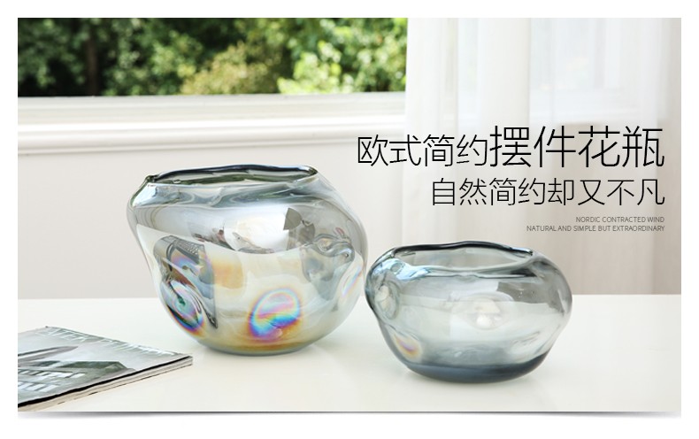 天昊格蕾灰色玻璃花瓶摆件简约客厅酒店餐桌玄关软装饰品厂家直销详情图1