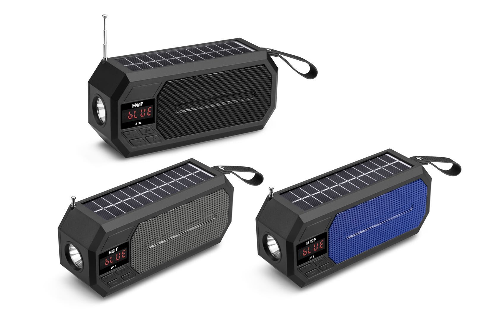 HF-U18 New Mini altavoces portátiles con Bluetooth linterna led recargable por energía Solar con Radio FM y reproductor de MP3 thumbnail