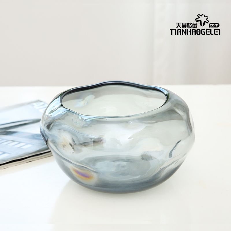 天昊格蕾灰色玻璃花瓶摆件简约客厅酒店餐桌玄关软装饰品厂家直销细节图