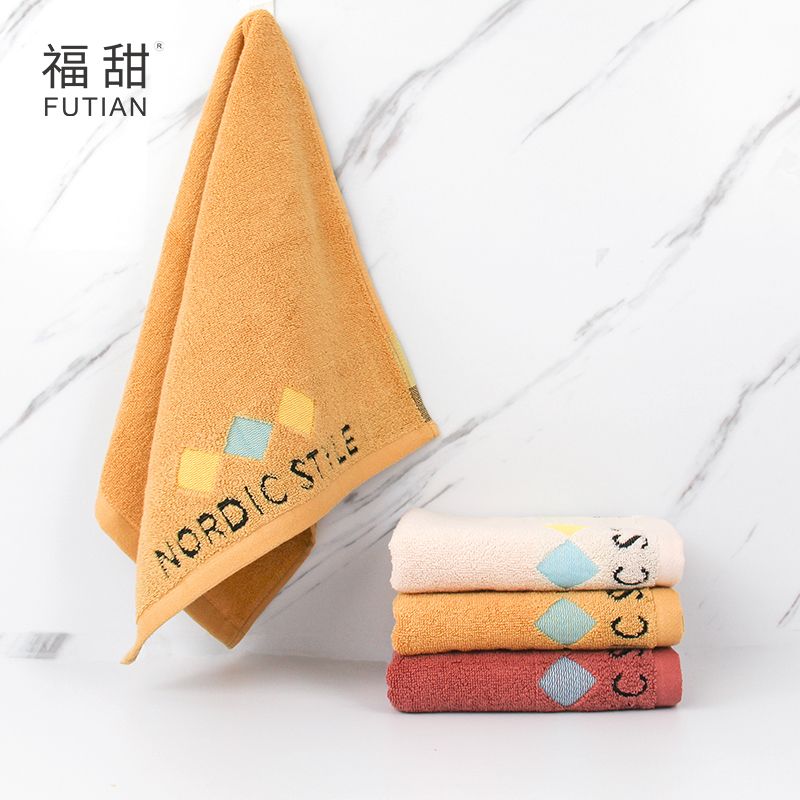 义乌好货-福甜-秋冬新款北欧毛巾纯棉加厚洗脸巾柔软吸水面巾白底实物图