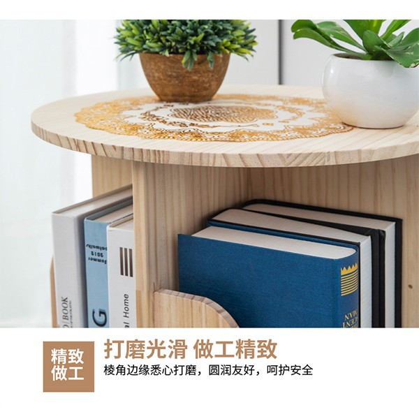 360度实木旋转书架简约儿童桌面收纳架客厅落地置物架储物小书柜      A703详情图4