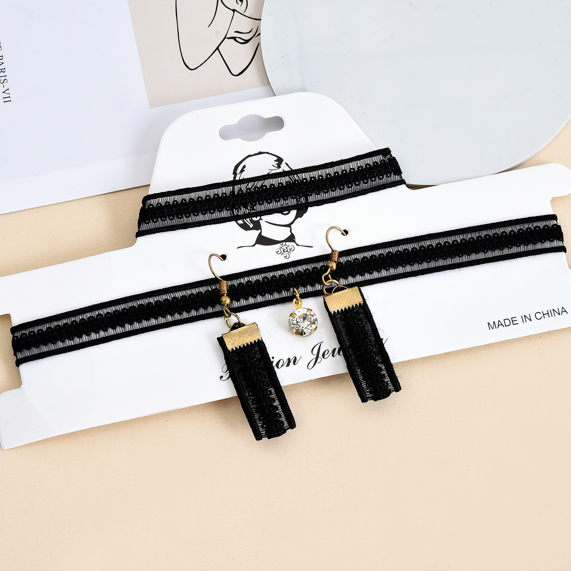 FLY25 style necklace, trendy female Internet celebrity neck chain choker, black collarbone chain, short neck chain, neck strap three-piece set detail image 6