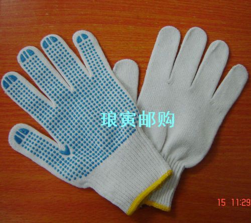 Labor protection products gloves working dip glue anti-slip wear blue dot glue white cotton yarn gloves thumbnail