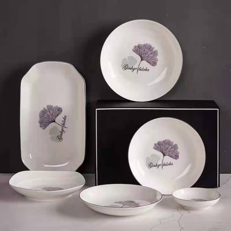 Ceramic bowl plate European double leaf 7 inch dish plate soup plate cute cartoon style thumbnail