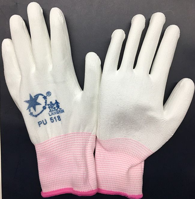 Free mail Lang Yin labor protection products gloves working thin breathable dip rubber dust and electrostatic PU white gray dip rubber gloves thumbnail