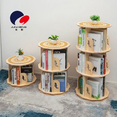 360-degree solid wood rotating bookshelf, simple children's desktop storage rack, living room floor-standing storage rack, storage small bookcase A746 details Picture