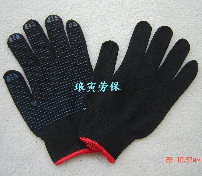 Labor protection protective gloves work with glue, anti-slip and wear-resistant blue glue, black 10-needle cotton yarn gloves thumbnail