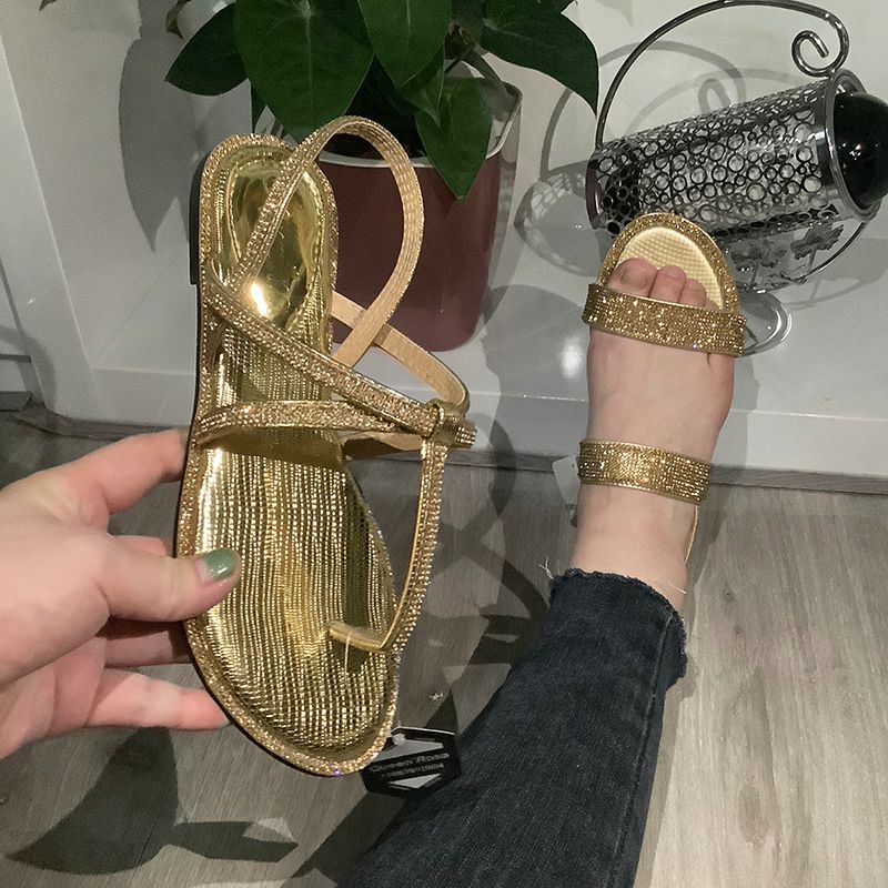 Summer fashion women's flats the latest shiny diamond flip-flop women's sandals
