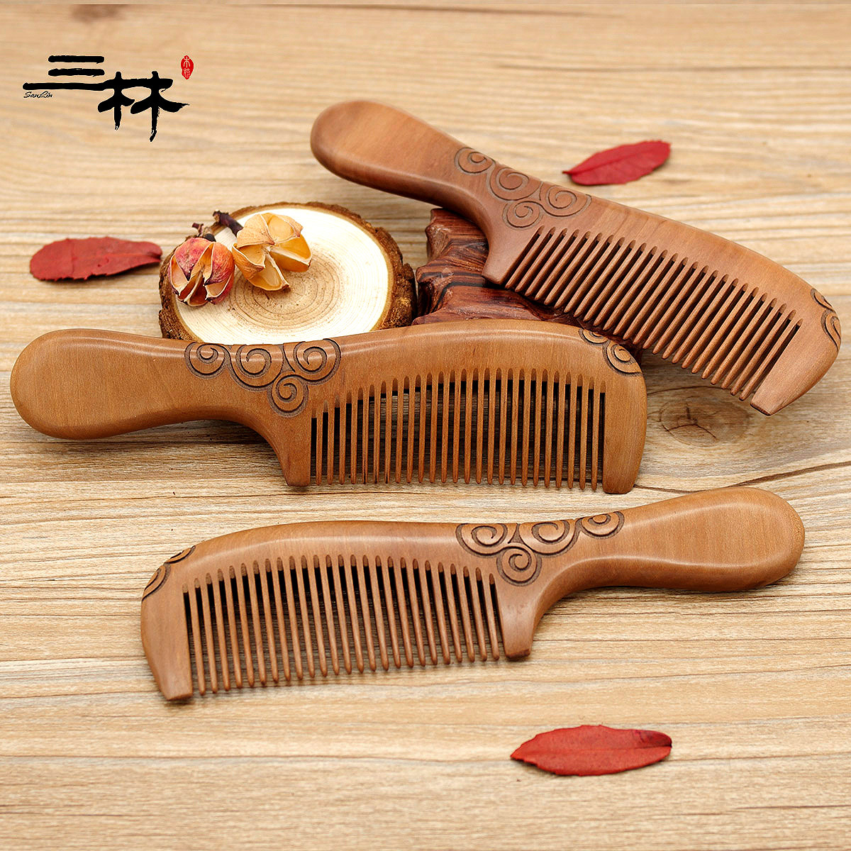 Factory direct sales of peach wood combs with double-sided engraving 19-1 undefined