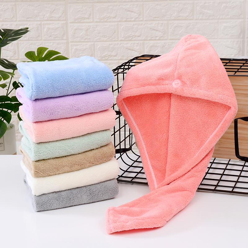Yiwu quality soft fiber shower caps, dry hair towels, thickened coral fleece dry hair caps, women's water-absorbing and quick-drying