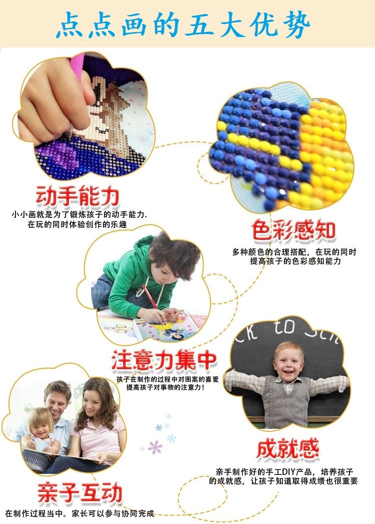 外贸热销儿童创意手工制作DIY钻石画点点画厚框装饰画25*30CMYSU122详情图6