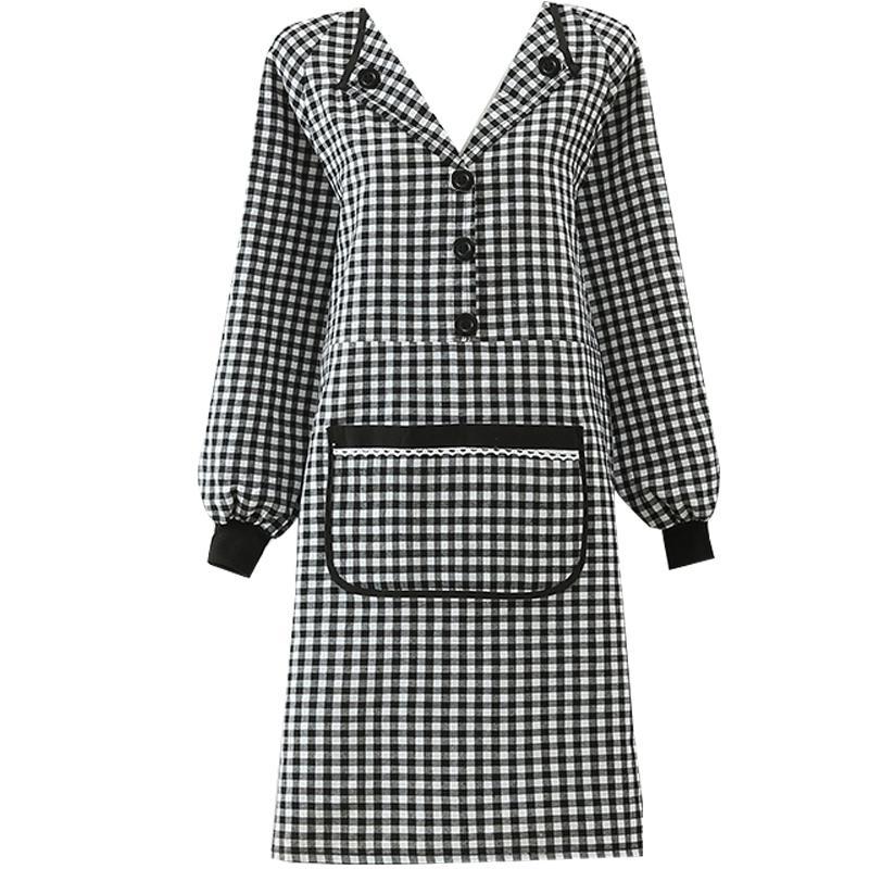 New long-sleeved lapel apron for women's work, fashionable kitchen, home cooking, work clothes, pure cotton with sleeves Item Picture