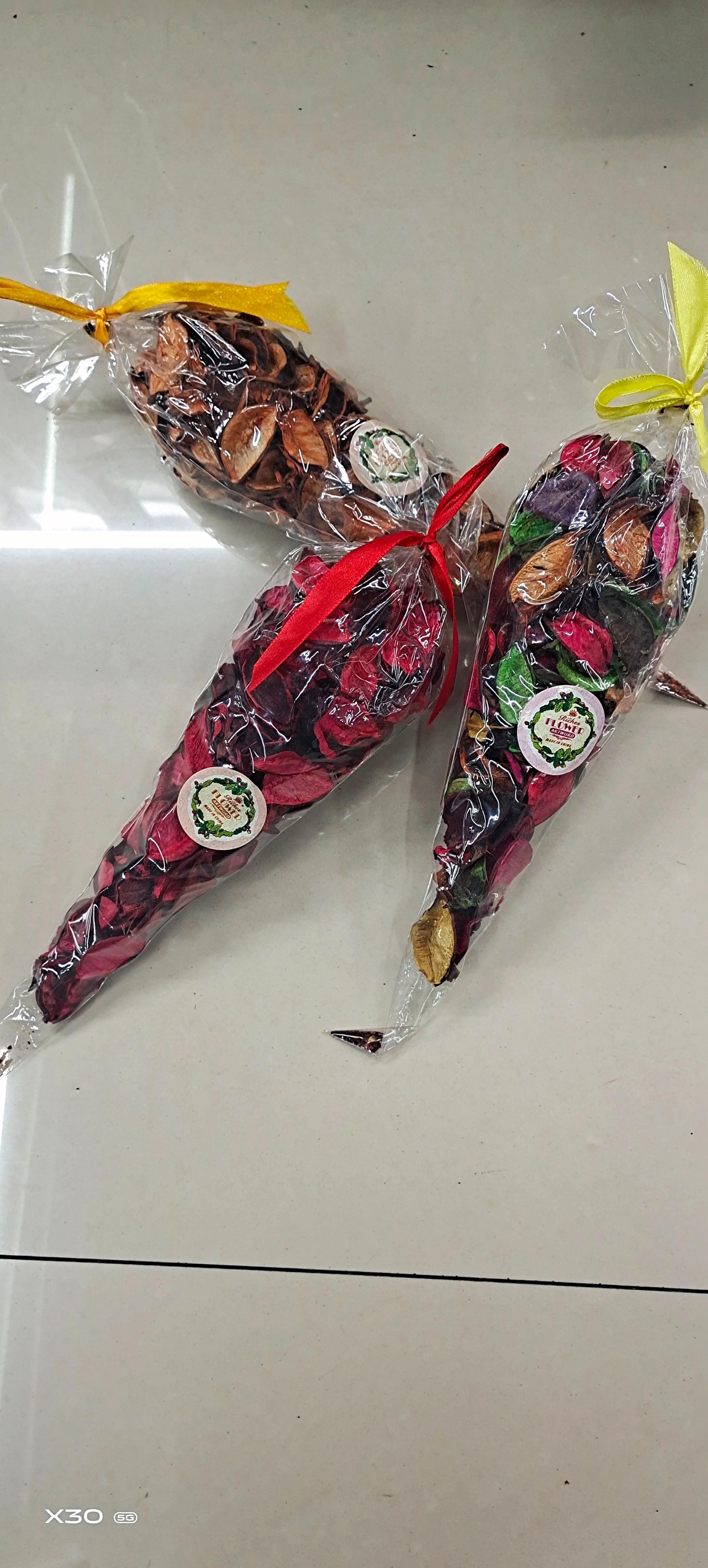 50G Tapered Cotton Shell Sachet Spice Opp Bag With Ribbon For Home Display details Picture