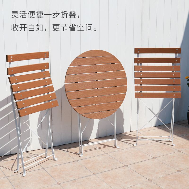 户外塑木桌椅组合庭院休闲奶茶店铁艺室外阳台桌椅小茶几三件套装细节图