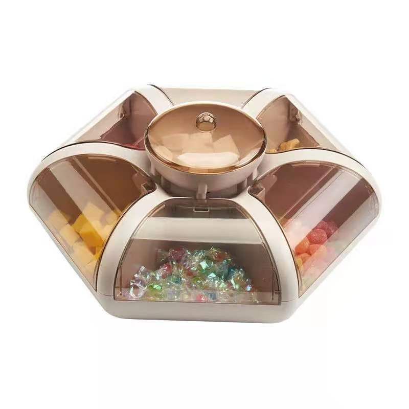 Lotus-shaped fruit box creative and fashionable living room fruit plate, transparent press-type snack compartments, dried fruit plate with lid, candy box Item Picture
