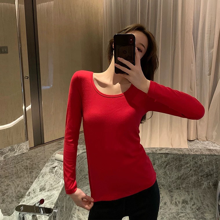 【锁温带杯润暖衣】海藻德绒文胸保暖二合一打底衫 红