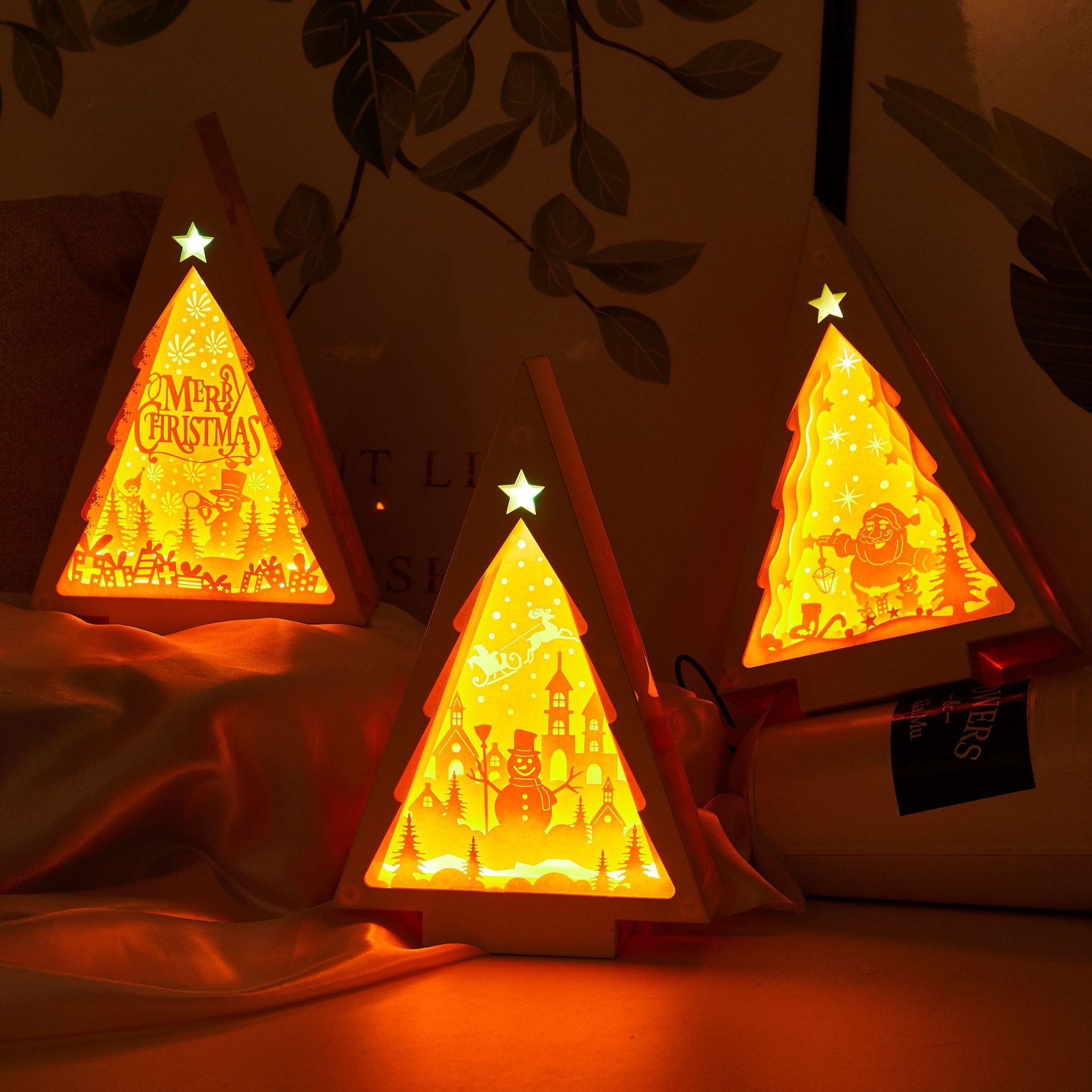 Creative 3D paper carving lamp, bed, bedroom, small night lamp, light and shadow, paper cutting lamp, home decoration, small gift, small night lamp