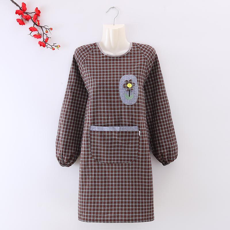 New long-sleeved lapel apron for women's work, fashionable kitchen, home cooking, work clothes, pure cotton with sleeves details Picture