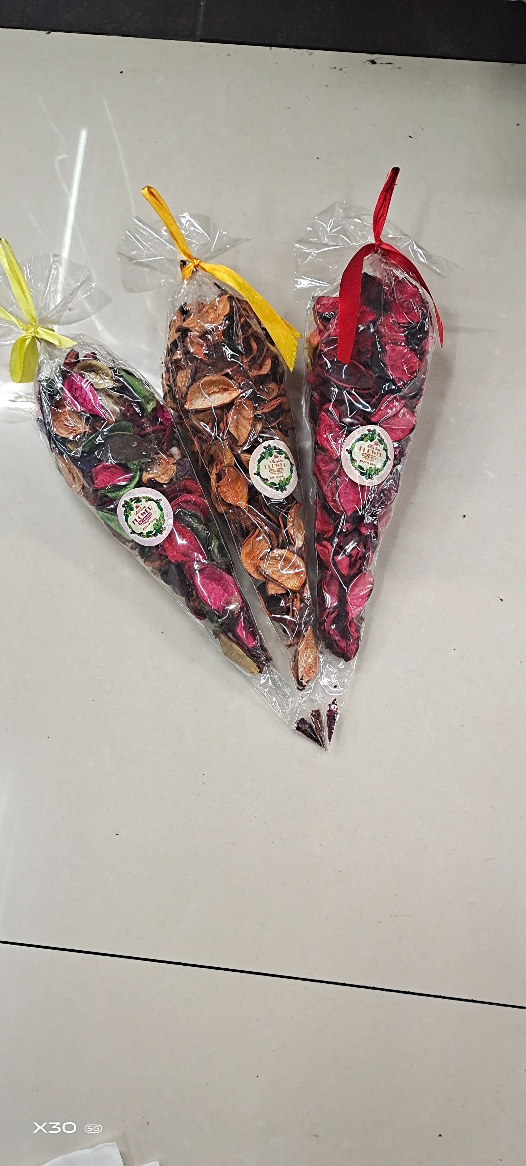 50G Tapered Cotton Shell Sachet Spice Opp Bag With Ribbon For Home Display full figure
