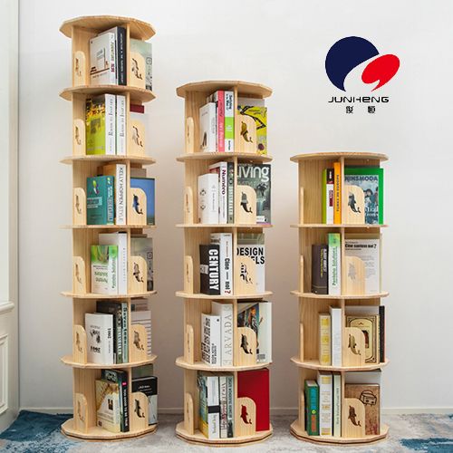 360-degree solid wood rotating bookshelf, simple children's desktop storage rack, living room floor-standing storage rack, storage small bookcase A750 Application Scenario