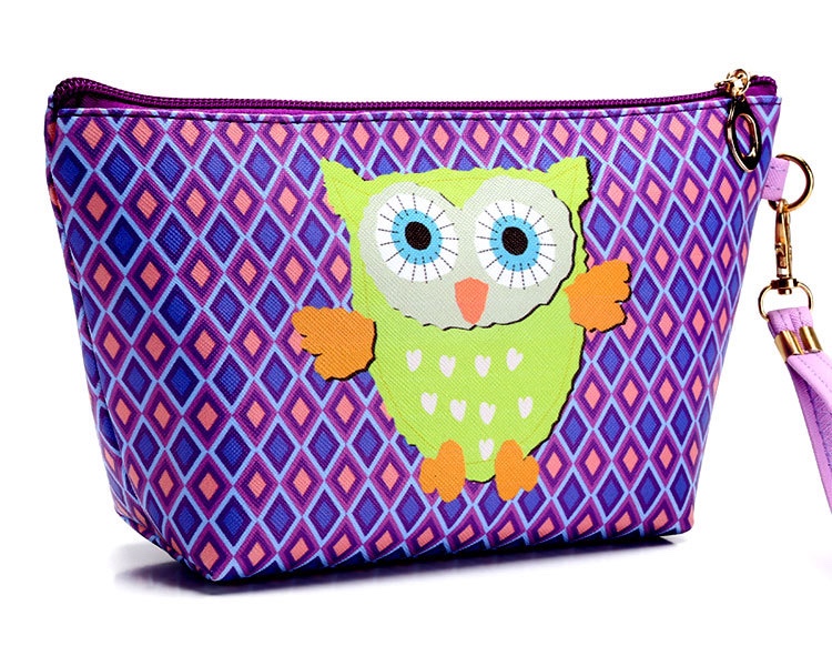 卡通猫头鹰手拿包帆船包化妆品收纳包数码印花跨境爆款白底实物图