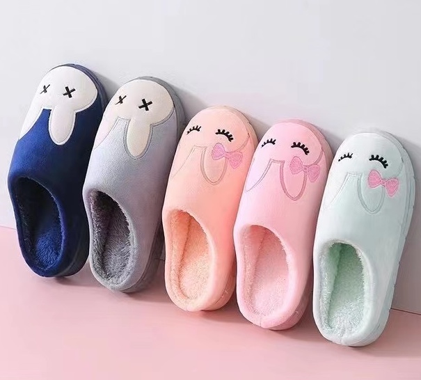 特价兔子棉拖鞋棉拖鞋女秋冬季情侣新款条纹兔毛绒拖鞋包头居家棉拖厂家直销22053