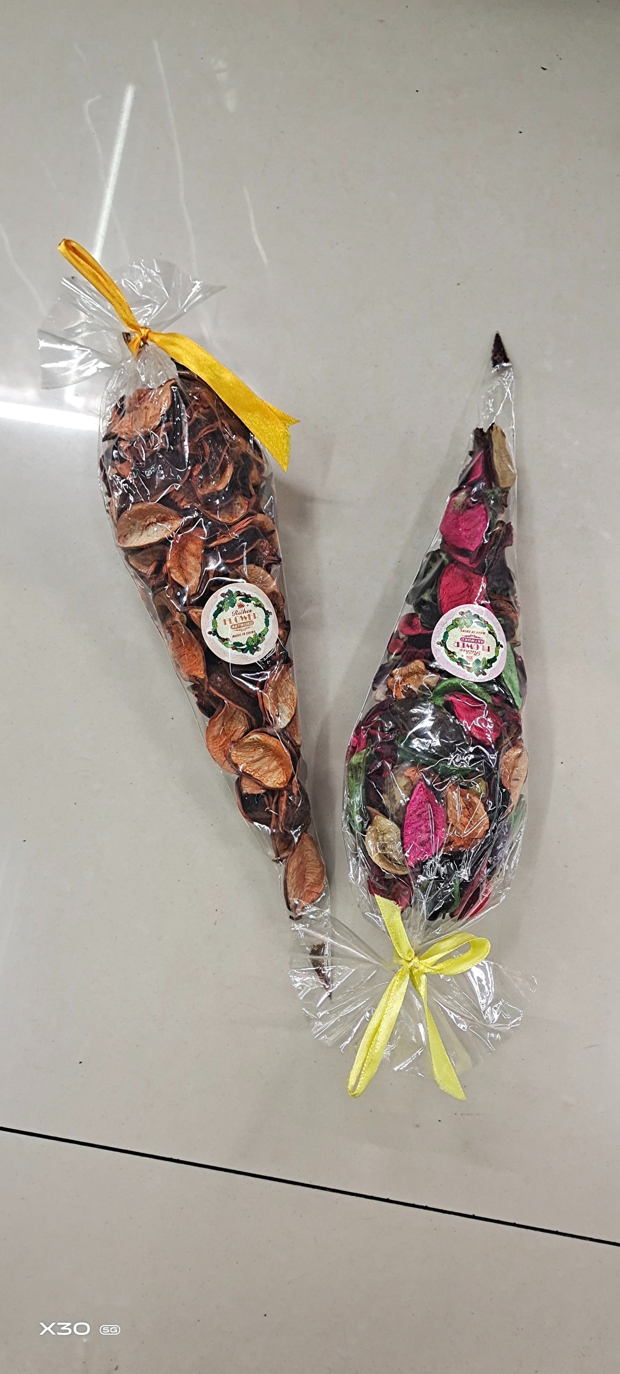 50G Tapered Cotton Shell Sachet Spice Opp Bag With Ribbon For Home Display Specification drawing