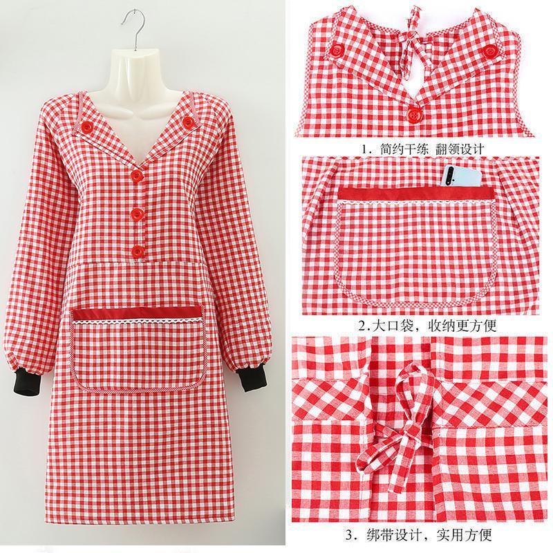 New long-sleeved lapel apron for women's work, fashionable kitchen, home cooking, work clothes, pure cotton with sleeves undefined