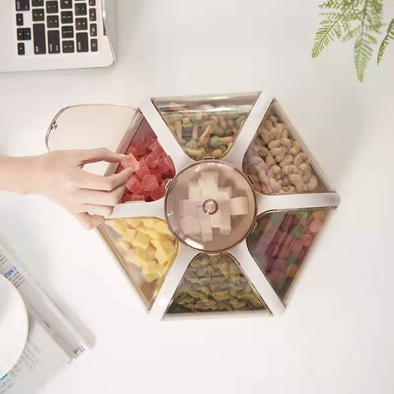Lotus-shaped fruit box creative and fashionable living room fruit plate, transparent press-type snack compartments, dried fruit plate with lid, candy box full figure