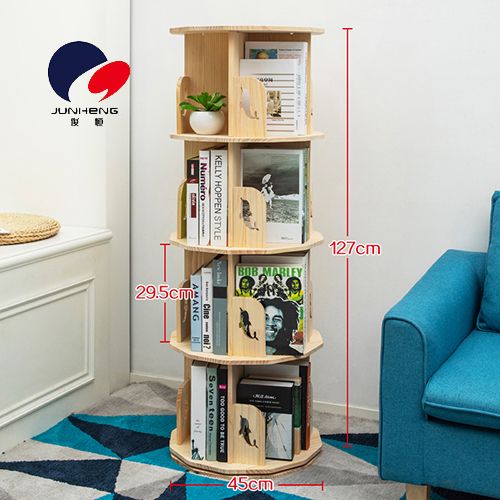 360-degree solid wood rotating bookshelf, simple children's desktop storage rack, living room floor-standing storage rack, storage small bookcase A750 details Picture