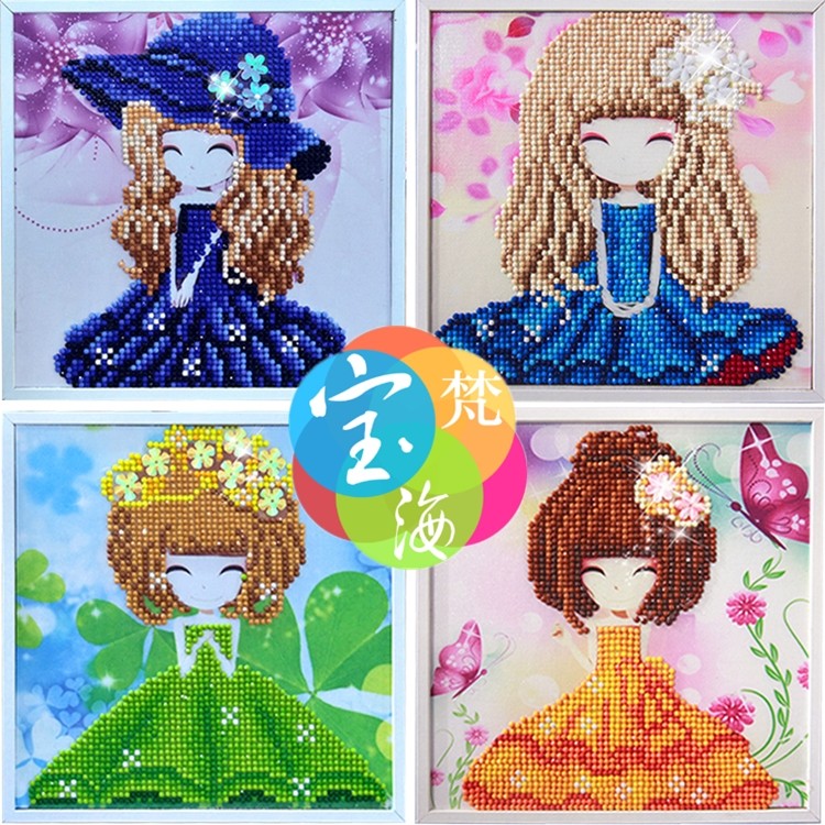 外贸热销儿童创意手工制作DIY钻石画点点画厚框装饰画25*30CMYSU122详情图9