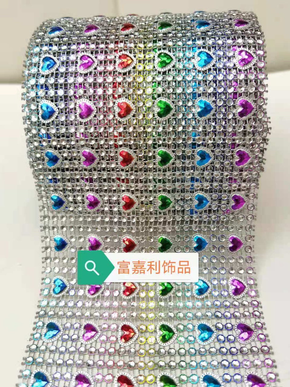 6排桃心反钻 银底烫七彩
