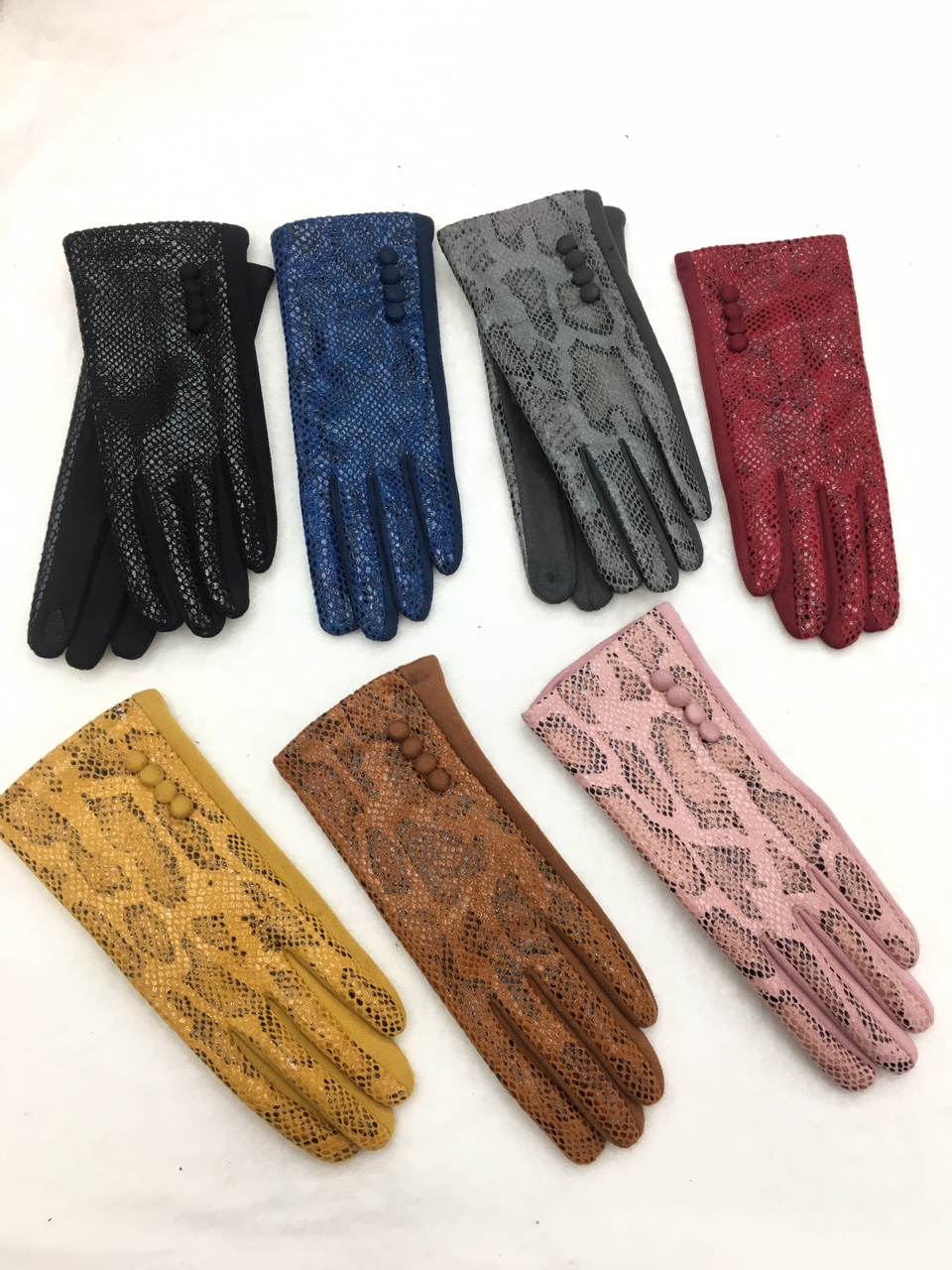 Guantes de piel de serpiente versión AB con palma de gamuza y pantalla táctil