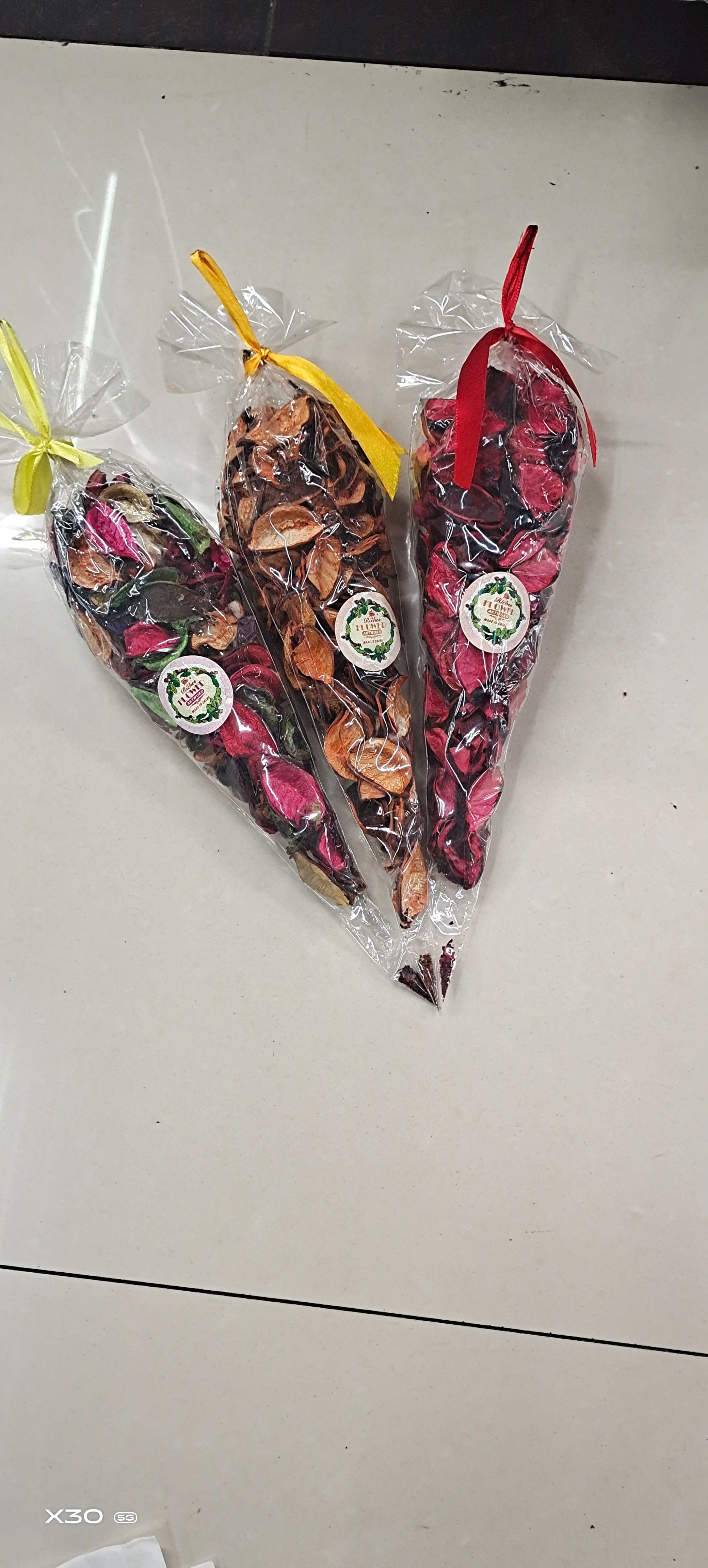 50G Tapered Cotton Shell Sachet Spice Opp Bag With Ribbon For Home Display