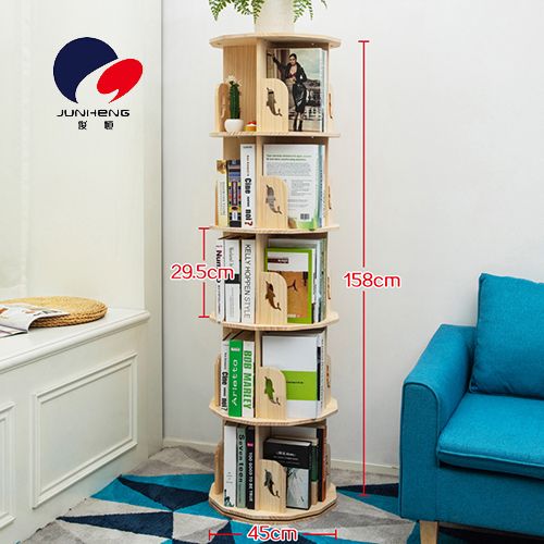 360-degree solid wood rotating bookshelf, simple children's desktop storage rack, living room floor-standing storage rack, storage small bookcase A751 details Picture
