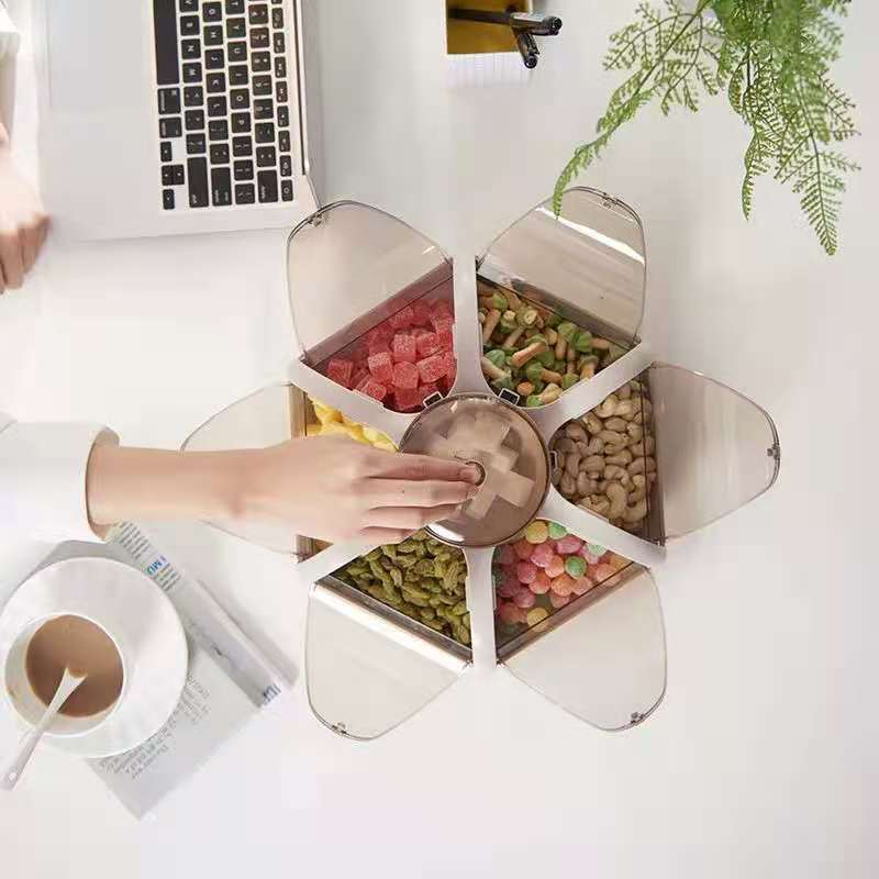 Lotus-shaped fruit box creative and fashionable living room fruit plate, transparent press-type snack compartments, dried fruit plate with lid, candy box details Picture