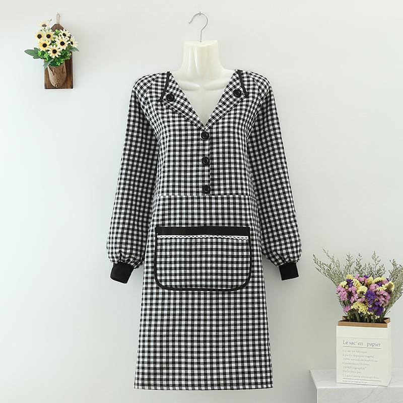 New long-sleeved lapel apron for women's work, fashionable kitchen, home cooking, work clothes, pure cotton with sleeves undefined