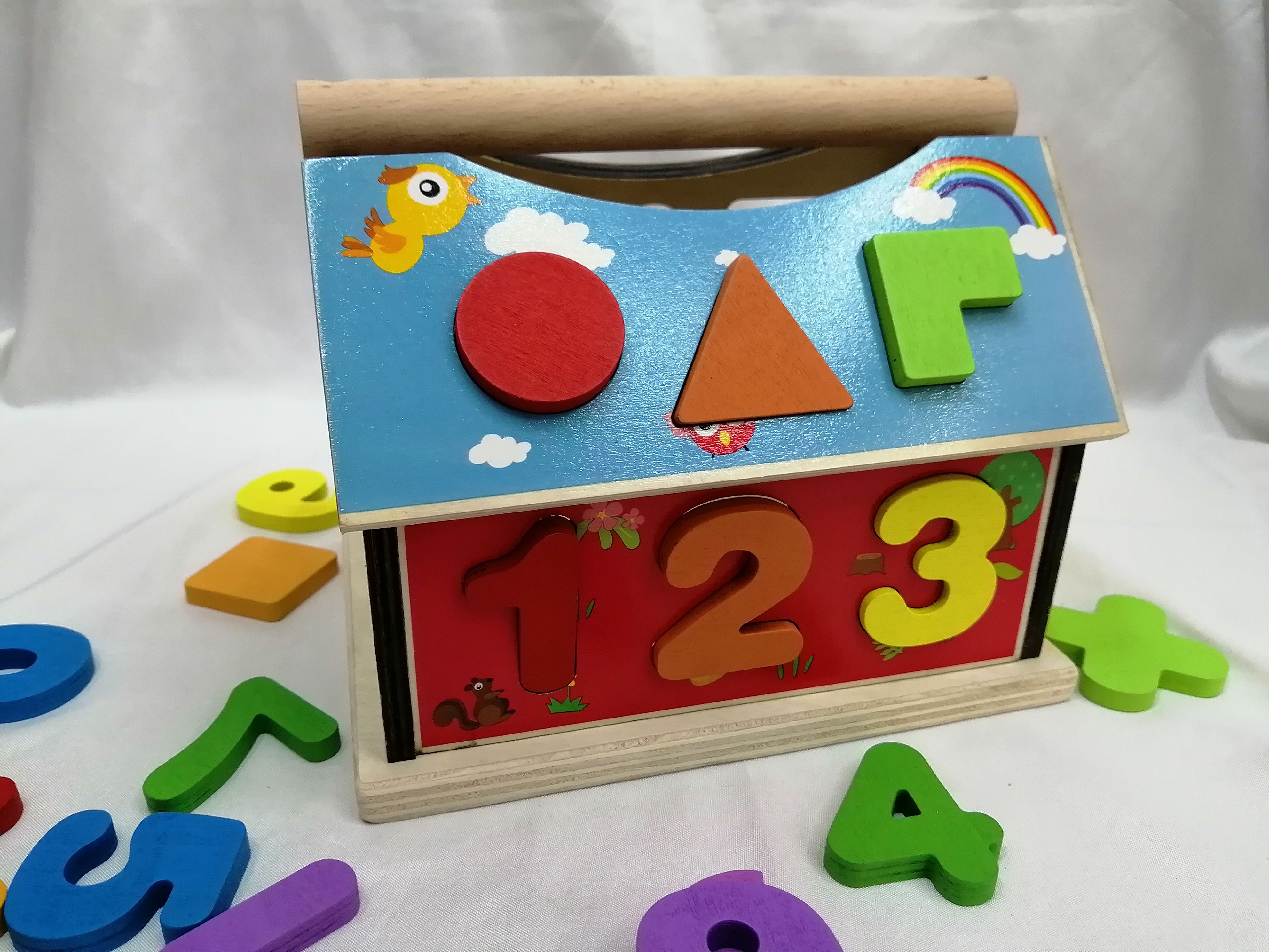 Fun Number House, Geometric Shape Wisdom House, Boys' and Girls' children's Educational shape matching, Wooden toys