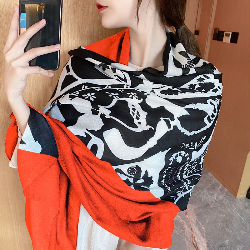 2020 Autumn And Winter Silk Scarf Female Summer Long Cotton And Linen Long Scarf Thin Enlarged Scarf details Picture