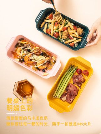 网红烤盘陶瓷烤盘条纹长方烤盘细节图